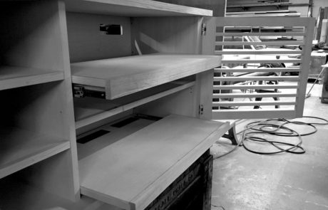 solid white ash and veneer plywood custom av cabinet fabrication